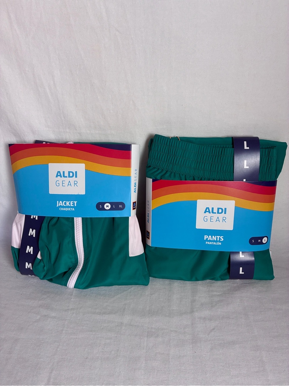 ALDI Gear Retro Tracksuit Set Green Colorblock Jacket M, Pants L, NWT